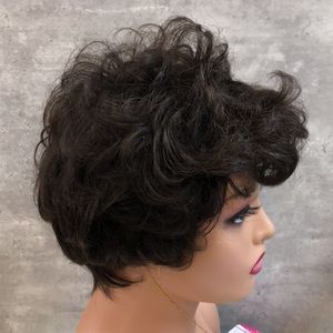 Brand new stylish 100% virgin human hair pixie wig brown